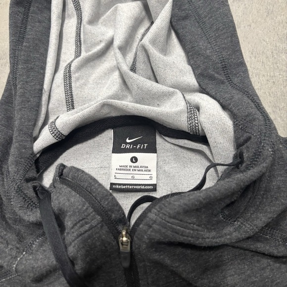 WOMENS NIKE OBSESSED PO PULLOVER DARK GREY TRAINING HOODIE VEST SZ L 799098-032 - Picture 3 of 7